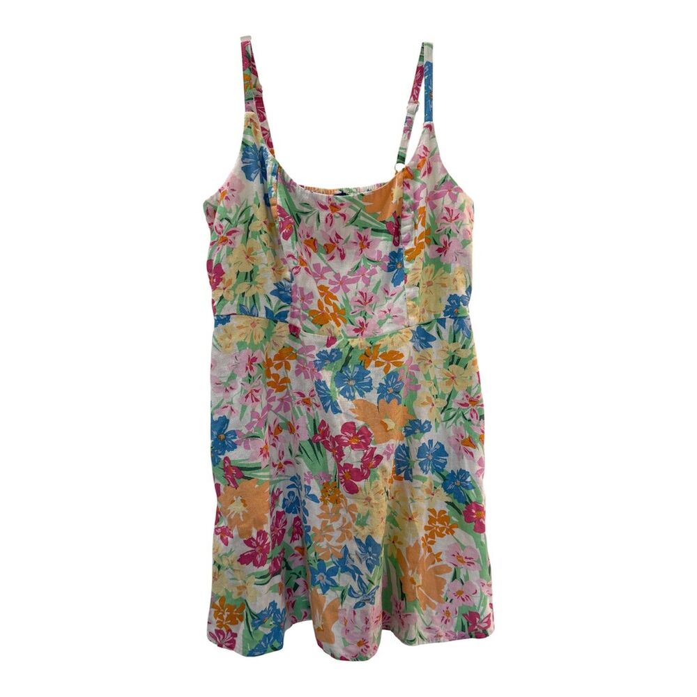 Old Navy Floral Smocked Strappy Sundress Womens Woven Linen Blend Size Large